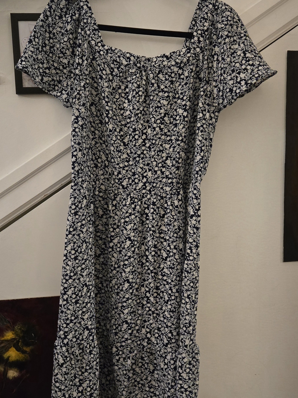 Lovely Dark Blue & White Floral Summer Dress L